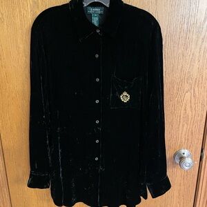 Lauren Ralph Lauren Black Velvet Longer Flowy Button-Up